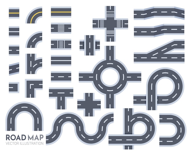 Top view road elements vector for creating a route on the navigation map