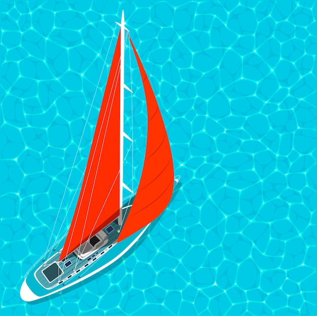 Top view sail boat on water on summer