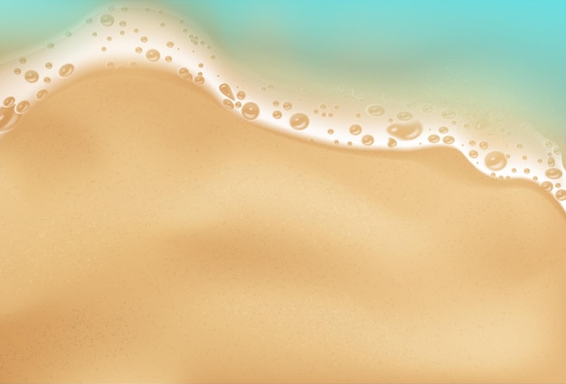 Вектор Вид сверху на морскую волну с плещущейся пеной на пляже