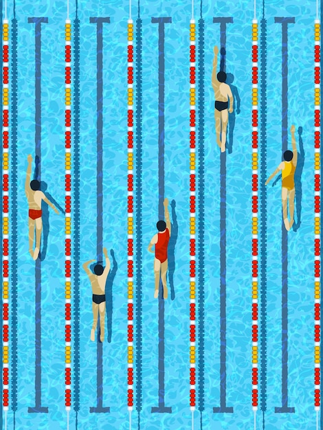 Top view swimming pool with athlete swimmers vector