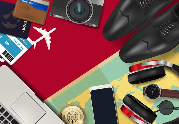 top view on travel and tourism concept background