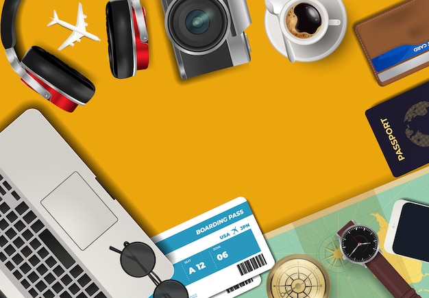 top view on travel and vacations background of the world