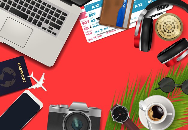 top view on travel and vacations concept of the world background