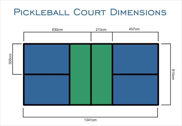 top view Universal Pickleball Court Dimensions size measurements in centimeter