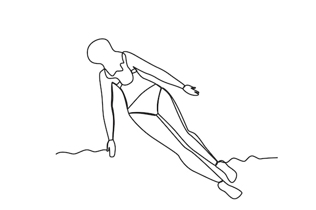 Top view of a woman swimming swimming in beach oneline drawing