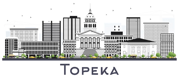 Topeka kansas city skyline con edifici grigi isolati su bianco. illustrazione di vettore. viaggi d'affari e concetto di turismo con architettura moderna. topeka usa paesaggio urbano con punti di riferimento.