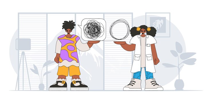 Vector topic help a person consumed by a sense of hopelessness and despair the specialist unpacks the tangle of thoughts the patient shows that he is confused