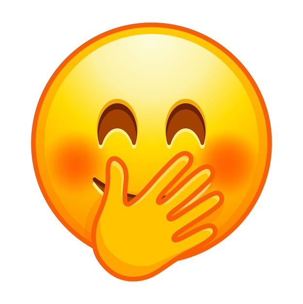 Vector topkwaliteit emoticon grinnik emoji emoticon bedek mond met hand terwijl je lacht geel gezicht emoji populair element