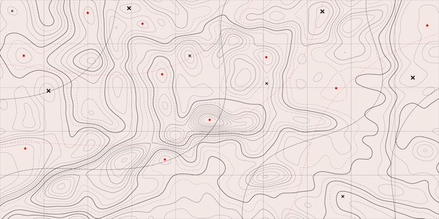 Topografische kaartachtergrond geografische lijnkaart met hoogtetoewijzingen vectorillustratie