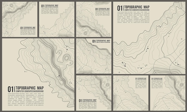 Topografische patroon textuur vector set grijze contouren vector topografie geografische bergtopograph