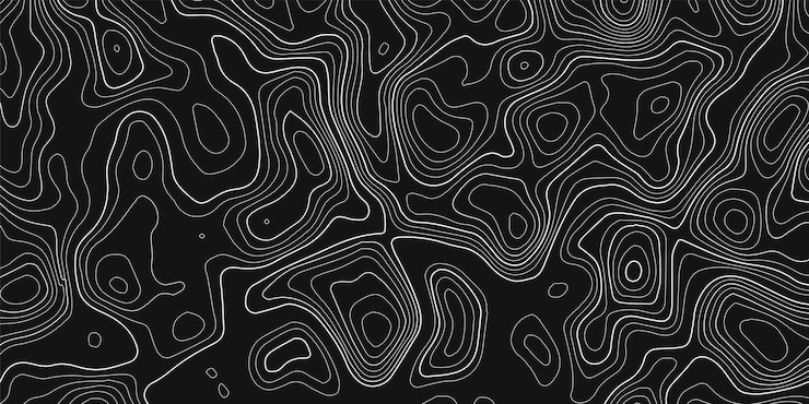 Vector 暗い背景ベクトル グリッド マップ上の地形等高線図
