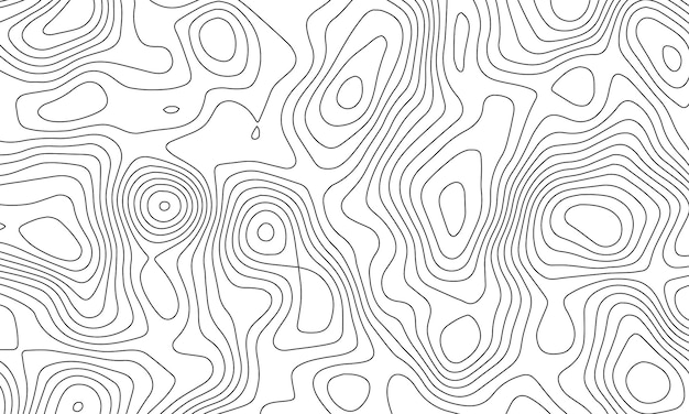 地形図のパターン。白いドロップで分離された地理的な地図作成地形の黒い輪郭とテクスチャ背景。横長のバナー。ベクトルイラスト