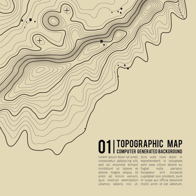 Topographic map background with space for copy Line topography map contour background geographic grid abstract vector illustration Mountain hiking trail over terrain