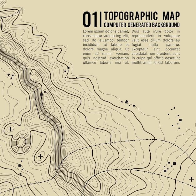 Sfondo della mappa topografica con spazio per la copia illustrazione vettoriale astratta della griglia geografica dello sfondo del contorno della mappa della topografia della linea sentiero escursionistico di montagna sul terreno