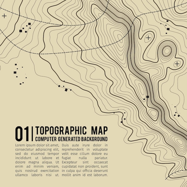 Вектор Фон топографической карты с местом для копирования линейная карта топографии контур фона географическая сетка абстрактная векторная иллюстрация горная пешеходная тропа над местностью