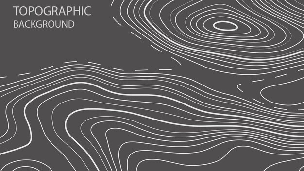 Topographic map Gray outlines on a dark background Contour abstract background Vector illustration