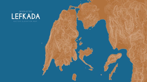 Топографическая карта Лефкас Греция Векторная подробная карта высот острова Географический элегантный пейзажный плакат