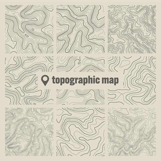 Mappa superiore con linee di contorno rete geografica del terreno rilievo altezza elevazione percorso di terra