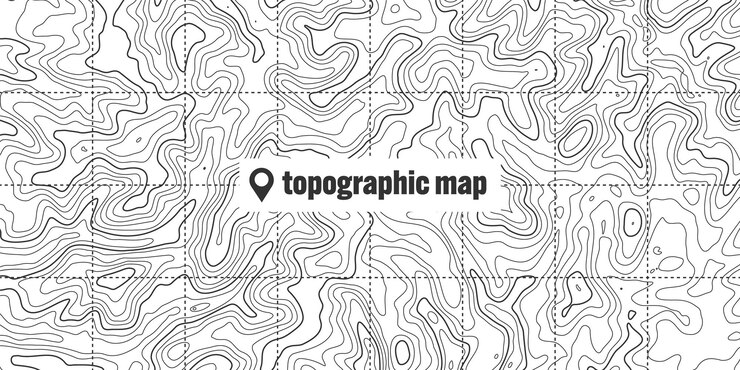 Vector topographic map with contour lines geographic terrain grid relief height elevation ground path