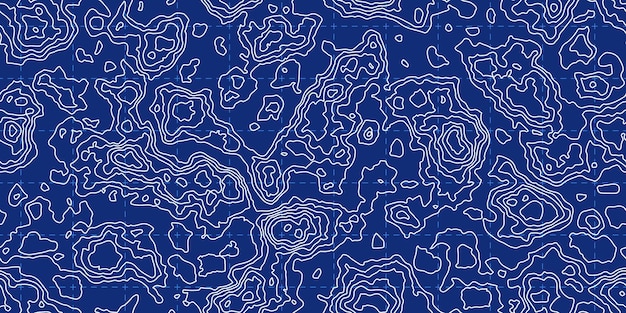 Topography dark blue map seamless pattern with grid