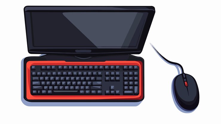 Vector topview computer keyboard mouse professional workspace vector