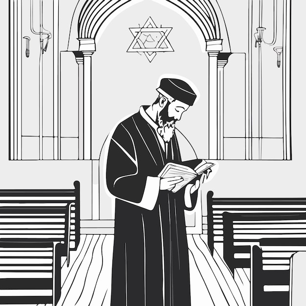 Vettore torah lettura fumetto isolato illustrazione vettoriale gli ebrei leggono torah