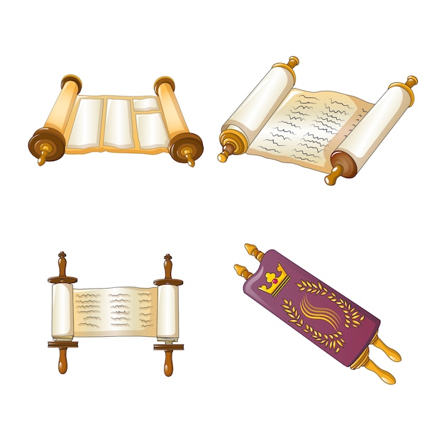 Torah scroll bible icons set