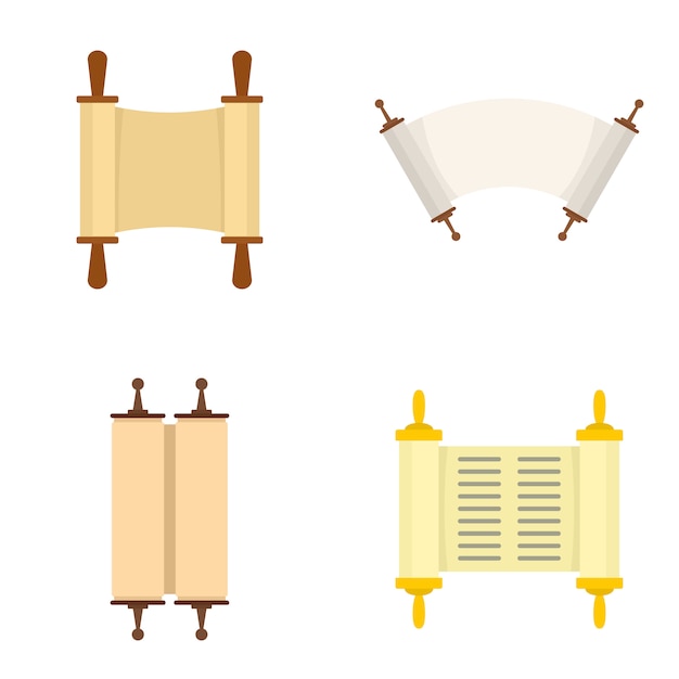 Torah scroll book bible icons set