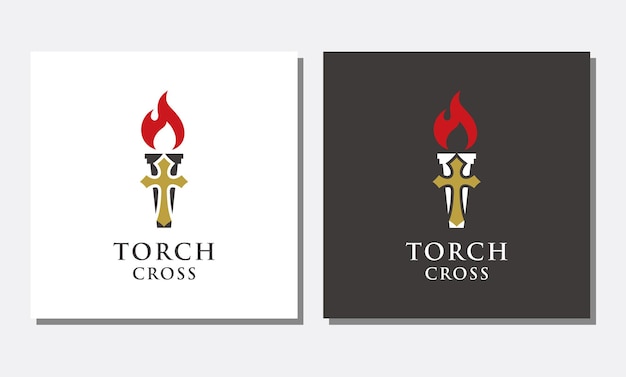 Torch Cross Church vuur gouden logo ontwerp inspiratie