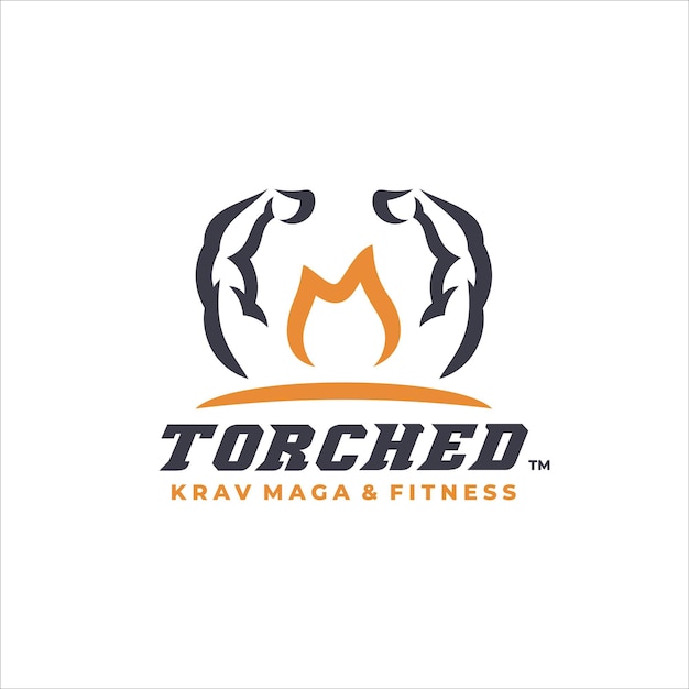 torch fire muscle brand logo design