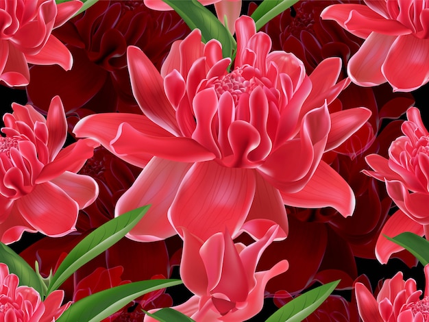 Torch ginger flower seamless pattern