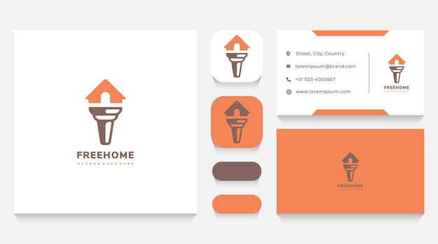 Vector torch house logo template and business card