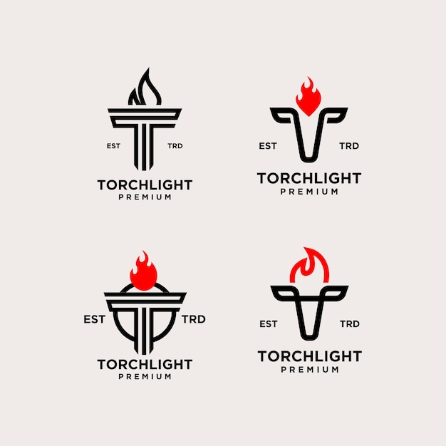 Torch Letter T set Logo icoon ontwerp illustratie