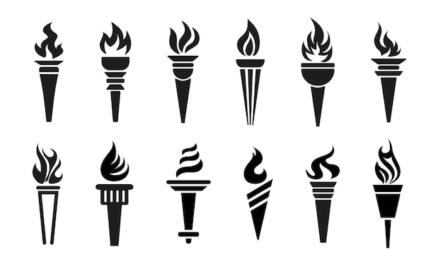 Torch vector icon set illustration design template Symbol of victory success or achievement sil