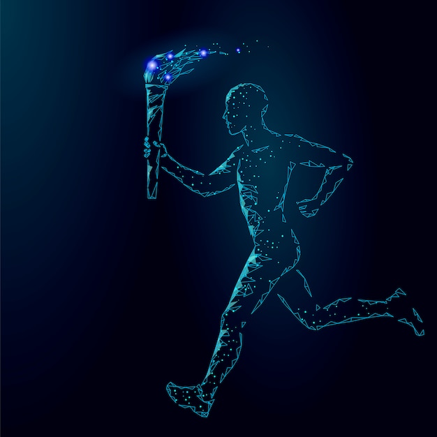 Vector torchbearer hold fire torch athlete run illustration