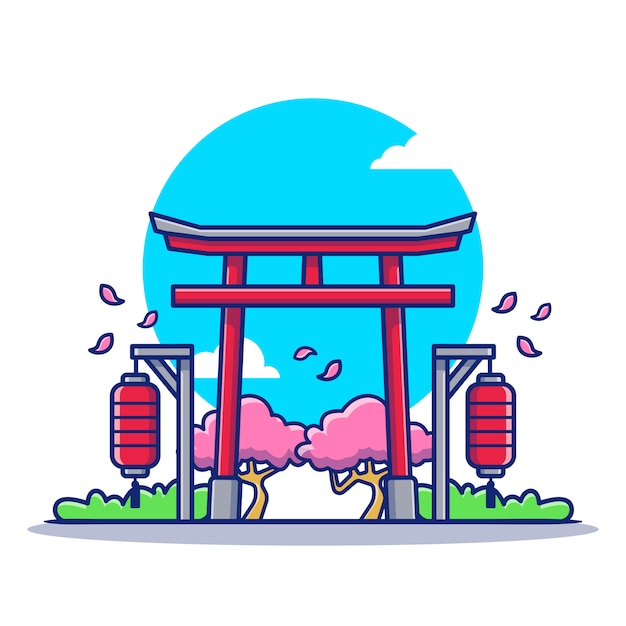 Torii gate cartoon   icon illustration. famous building traveling icon concept isolated  . flat cartoon style