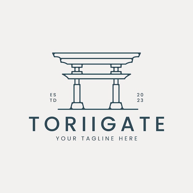 torii gate logo vector line art illustration template design