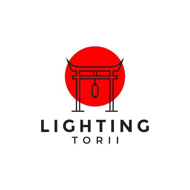 Torii japan poort met lantaarn logo ontwerp vector grafisch symbool pictogram illustratie creatief idee