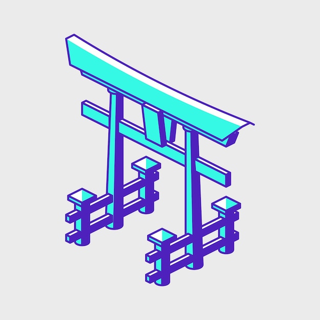 Torii poort isometrische vector pictogram illustratie