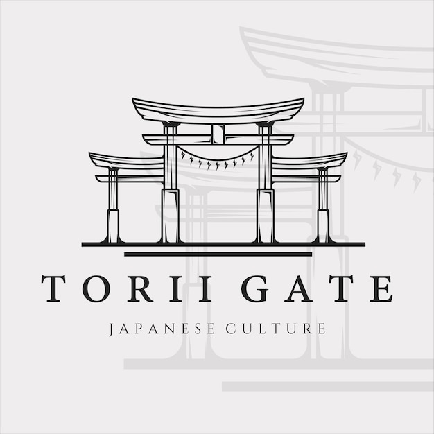 Vector torii poort lijn kunst vintage minimalistische vector logo illustratie sjabloonontwerp. japanse cultuur pictogram embleem label concept logo ontwerp