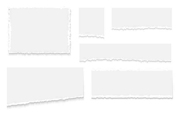 Torn blank paper set. strip white notebook sheet. ripped vector pieces of notebook page