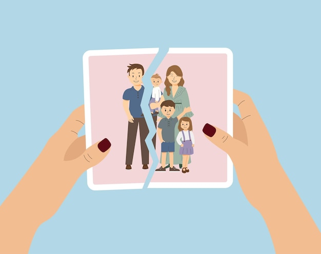 torn family photo and parents divorce
