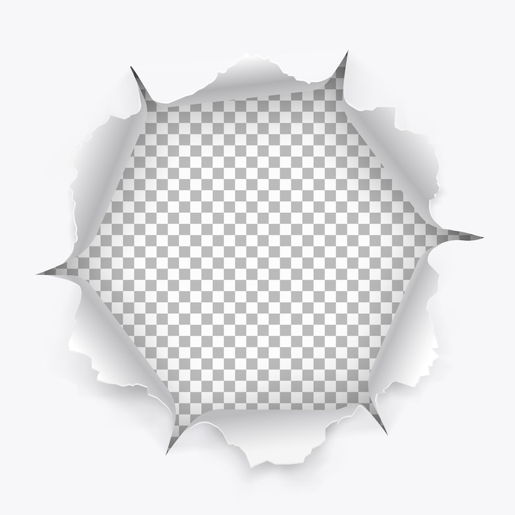 Vector 透明な背景に影が付いたエッジが破れた紙の破れた穴、デザインのグラフィックコンセプト