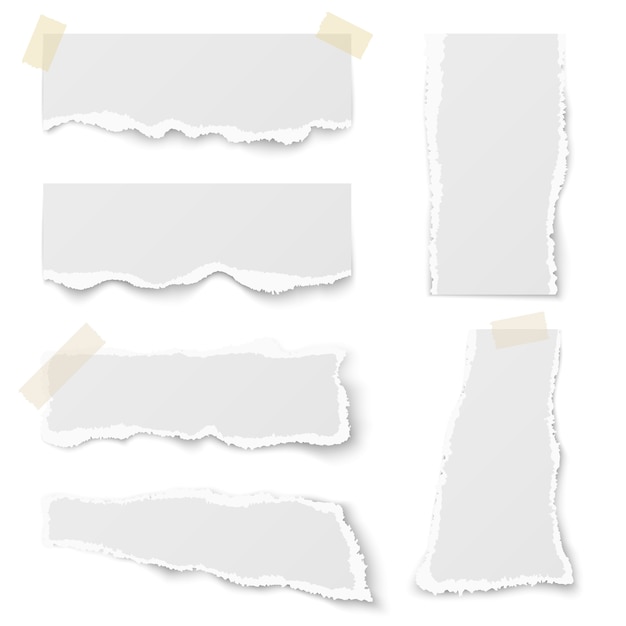 Vector torn note paper with adhesive tape vector set