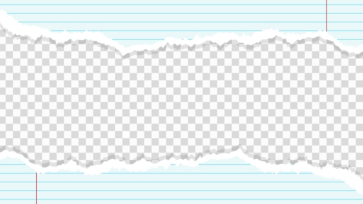 Vector torn notebook paper with transparent background and lined pattern