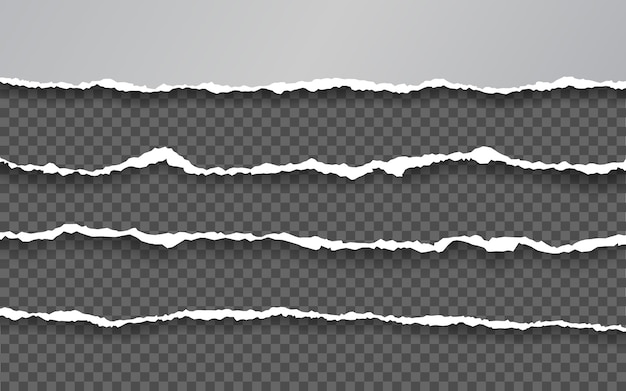 ベクトル 破れた紙の端。破れた紙の縞模様。四角い水平の紙片を引き裂いた。