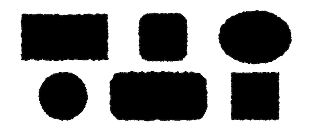 벡터 어진 종이 조각 세트 검은 프레임과 <unk>은 가장자리 어진 직사각형과 둥근 모양의 실루