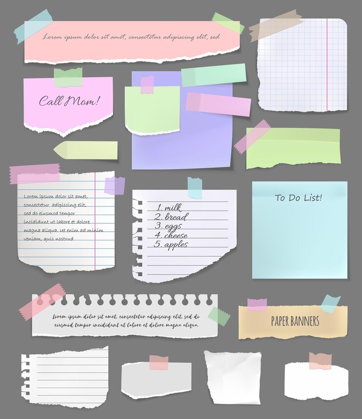 Vector torn paper sheet pieces for notes and scrapbook