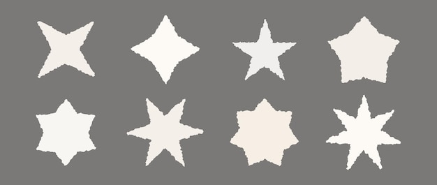 Vector torn paper stars set collection of ripped starshaped elements with rough edges paper bling