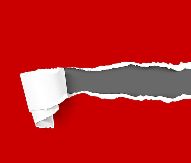 torn red color paper with scroll on black background with space for text